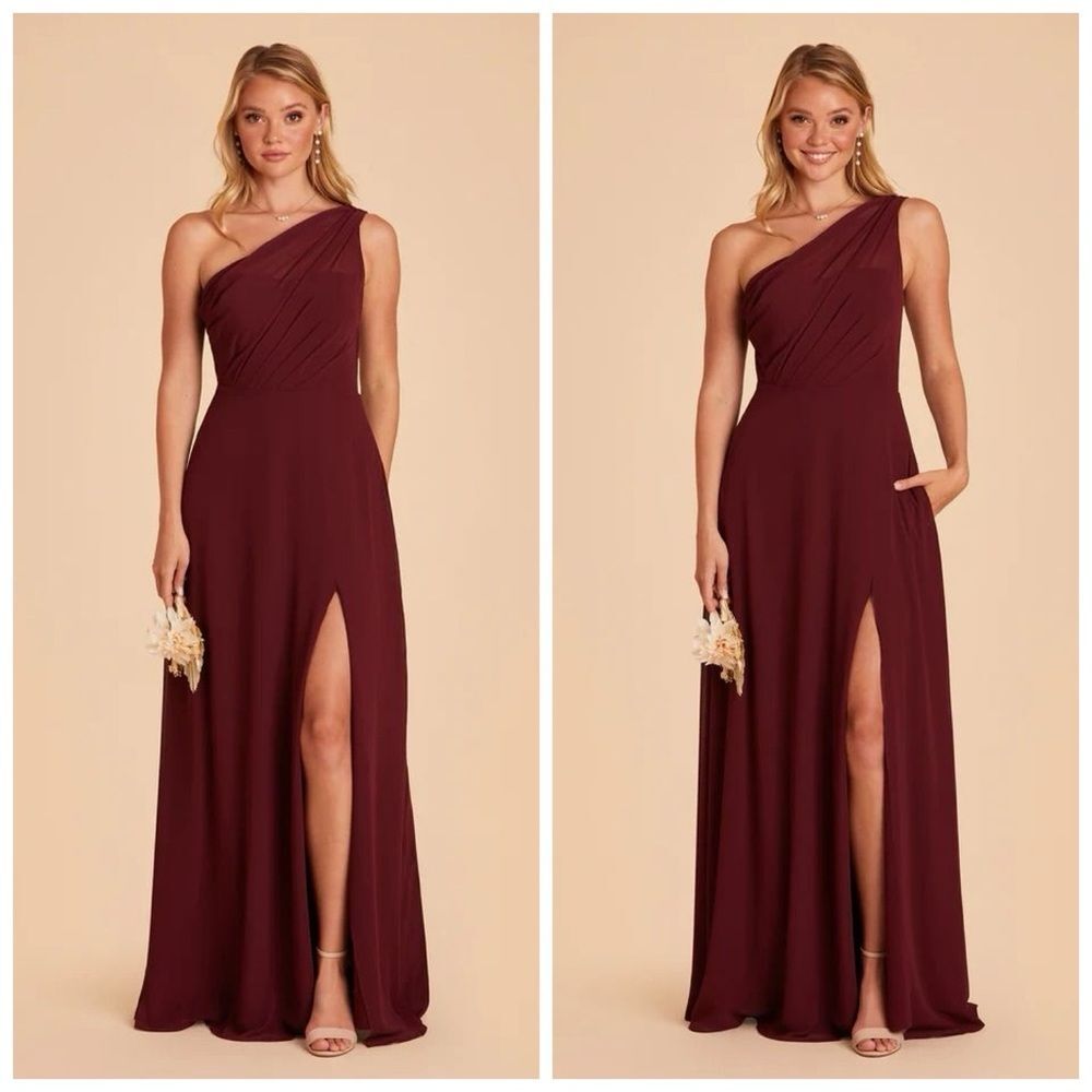 NEW Birdy Grey Kira Maxi Bridesmaid Dress Crepe Cabernet w/slit Size Small